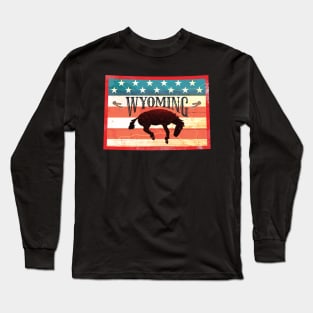 Wyoming Vintage Flag Bucking Bronco Long Sleeve T-Shirt